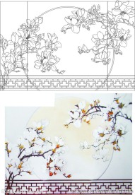 玉兰花 月亮 艺术玻璃