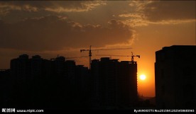 夕阳建筑剪影 高清