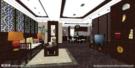 中式风格样板间客餐厅SU模型