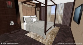 中式风格样板间主卧su模型