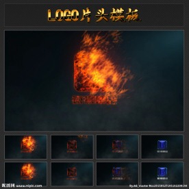 火焰粒子金色LOGO片头模板
