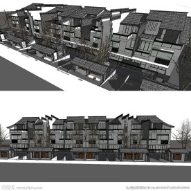 中式徽派联排别墅建筑草图模型