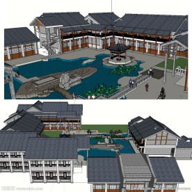 徽派建筑庭院景观草图SU模型