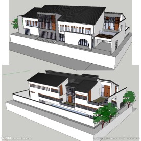 中式别墅SU模型建筑草图大师