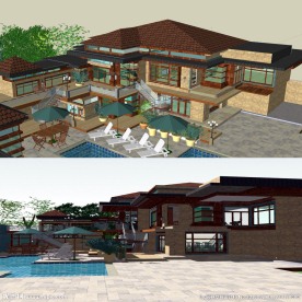 新中式别墅精细模型