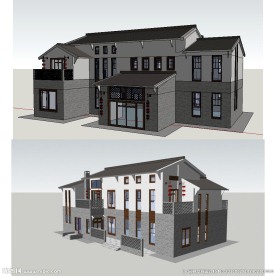 中式别墅建筑草图大师SU模型