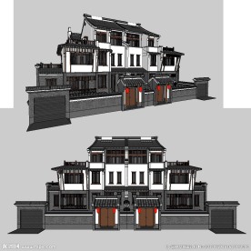 新中式建筑别墅草图大师SU模型