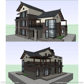 中式别墅独栋建筑草图SU模型
