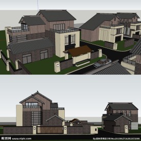中式别墅建筑草图大师SU模型