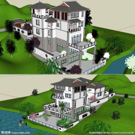 中式别墅建筑草图大师SU模型