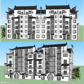 中式多层SU居住建筑草图大师
