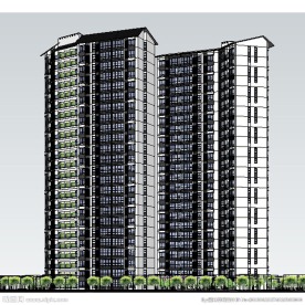 中式高层居住区建筑草图大师SU