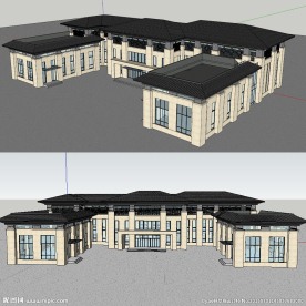 中式接待中心建筑草图大师SU