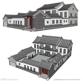 中式民居古建四合院草图大师模型