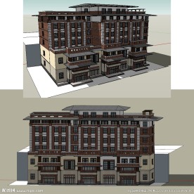 中式住宅旅馆建筑草图大师模型