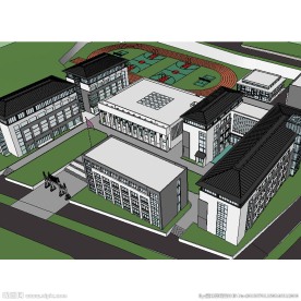 中式校园建筑草图大师SU模型