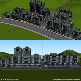 中式风格小区建筑草图大师SU