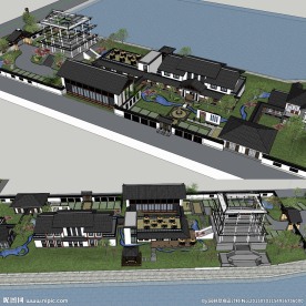 养生园中式建筑景观草图大师模型