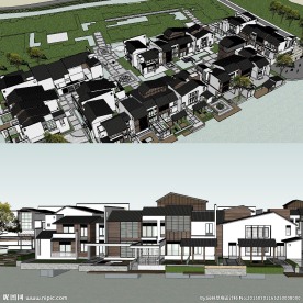 中式酒店建筑草图大师SU模型