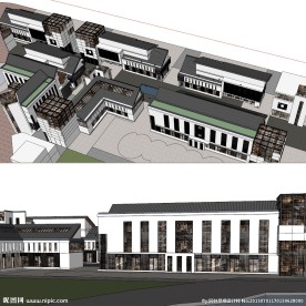 新中式商业建筑模型