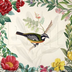 分层复古花鸟花环手绘装饰画