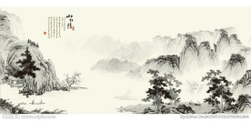 中国风水墨风山水画PSD分层图
