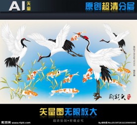 艺术壁纸鹤彩头（矢量图）