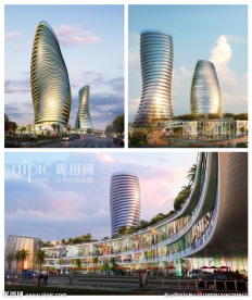 蓝紫色繁华都市商业大厦