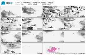 山川黄牛蝴蝶荷花水墨中国风背景