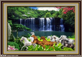 山水风景 八骏图