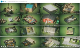 卡通动画可爱儿童节房子云背景