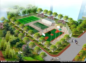 球场景观园林鸟瞰效果图