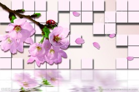 富贵桃花开 3D壁画 源分层