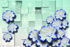 蓝色花朵 3D背景墙 源分层