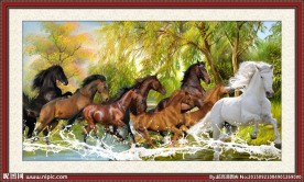 八骏图风景油画