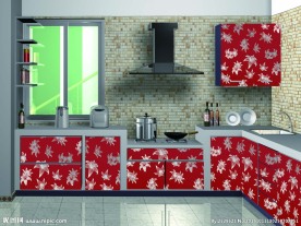 小百合  红色橱柜  移门图案