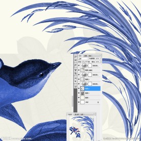 分层 高清手绘青花花鸟