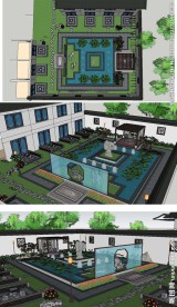 中式庭院景观建筑草图SU模型