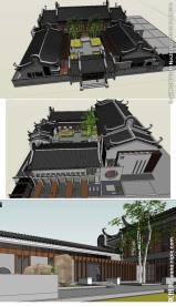 中式四合院建筑草图大师SU模型