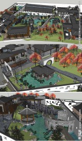 中式庭院景观建筑草图大师模型
