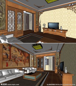 中式客厅草图大师SU模型