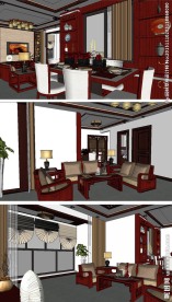 中式客厅SU草图大师模型