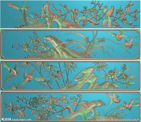 梅兰竹菊精雕图