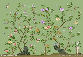 高清大型壁画设计花鸟图