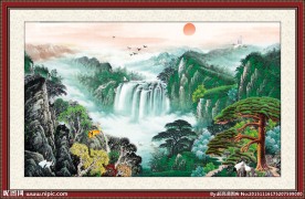 国画山水迎客松