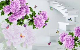 紫色牡丹花壁画