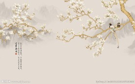 高清手绘花鸟壁画中式背景墙
