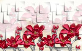 3D红玉兰电视背景墙