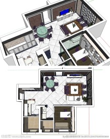 现代风格客厅草图大师室内模型