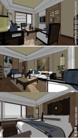 现代中式客厅草图大师SU模型